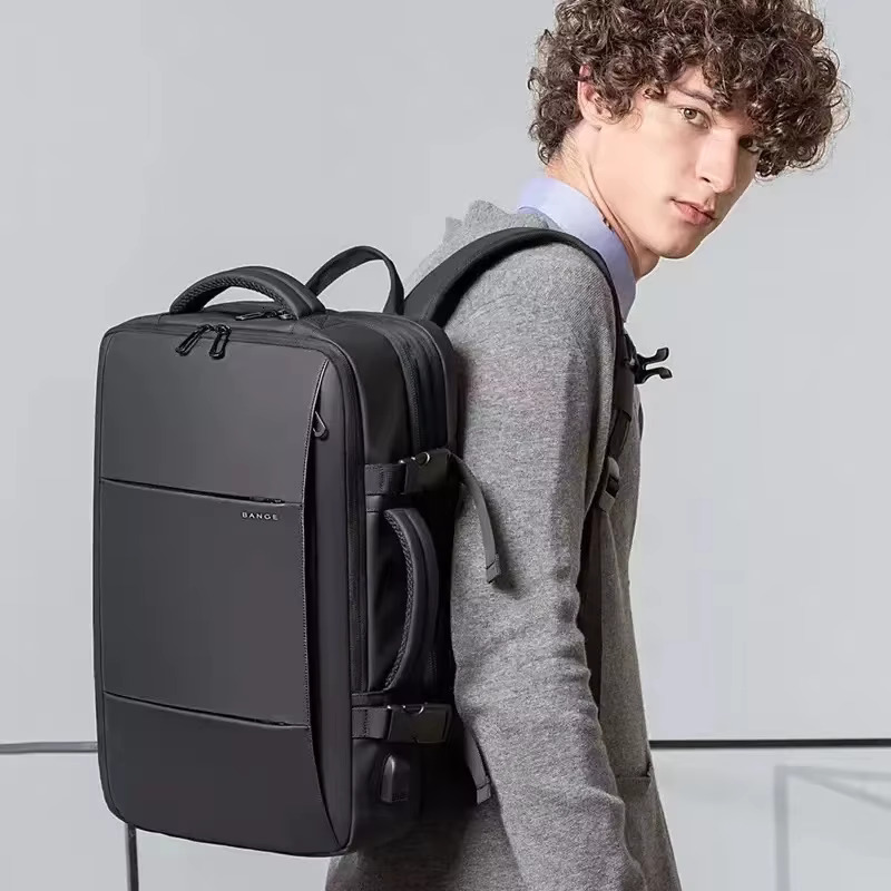 BANGE Travel Men Business School Expandable USB Bag Large Capacity 17.3 Laptop Waterproof Fashion Backpack