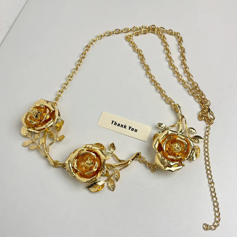 fashion retro small fragrance gold color rose waist chain womens advanced sense of metal chain thin belt accessories 250117