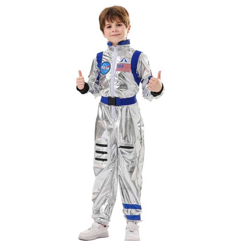 Astronaut Costume Kids Astronaut Silver Jumpsuit Space Themed Party Dress Up Boys Girls Spaceman Cosplay Children Space Suit W250117