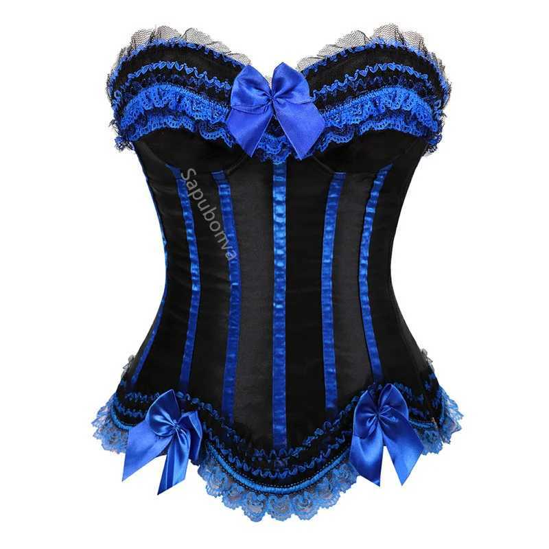 Sapubonva lace tight corset top sexy satin tight corset striped womens satin Halloween large size red black pink tight corset W250120