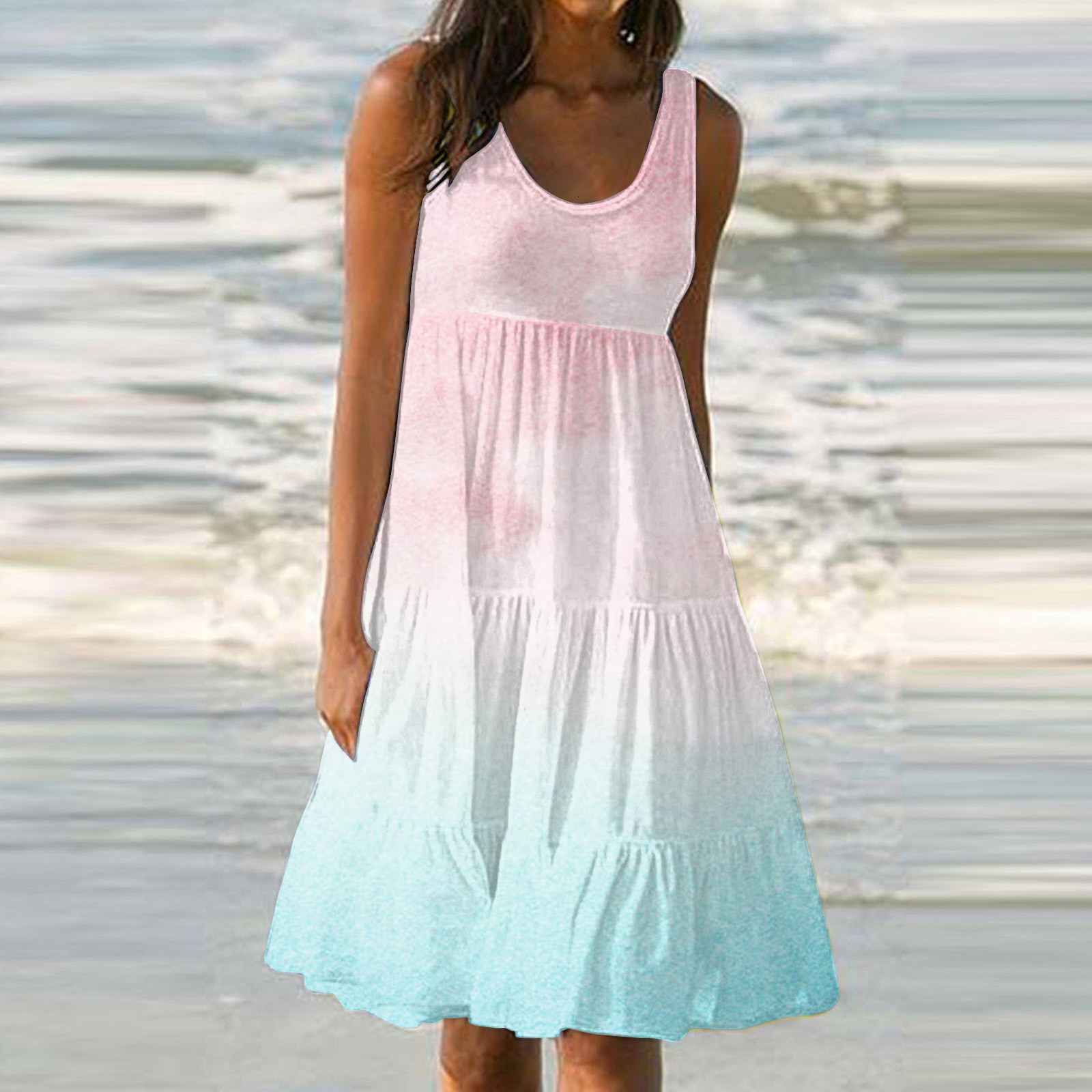 2025 Summer New Beach Skirt Women's Designer Natural Scenery Beach Printed A-line Dress