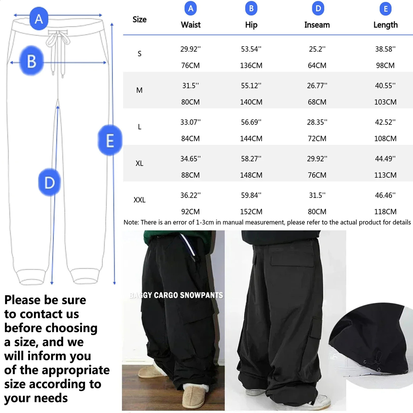 Winter loose ski cargo pants 3L waterproof ski board Trouser mens snowmobile bib cover mens backpack ski pants 250122