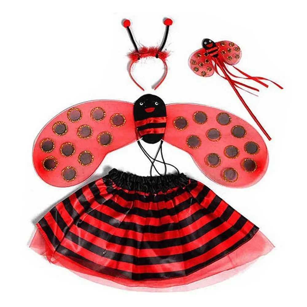 4Pcs/Set Ladybird Bee Cute Wing Tutu Skirt Wand Headband Kid Fairy Costume Set Gifts for Girl Halloween Dress Up Festival Outfit W250117