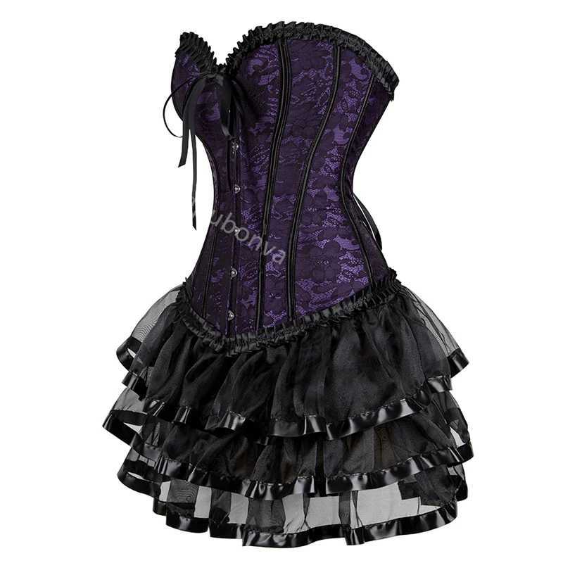 Corset Dress Tutu Skrits Set Overbust With Lace Costume Party Sexy Burlesque Ladies Outfit Plus Size Gothic Halloween Red Black W250120