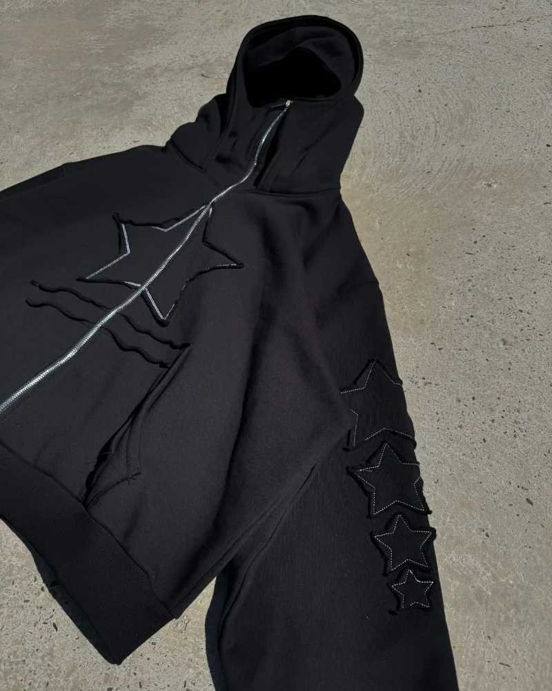 Y2K Harajuku New Fashion Star Embroidery Patch Zipper Hoodie Women Streetwear Vintage Hip-hop Popular Couple Sports Sweater Coat W250117
