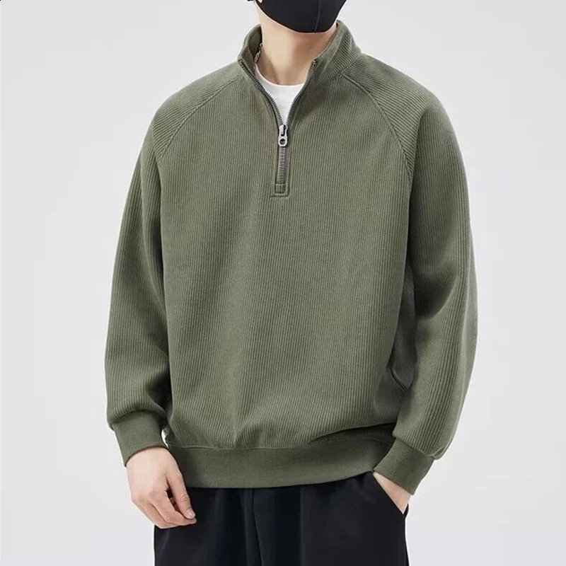 Autumn Standup Collar Pullover Sweatshirts For Men Half Zip Y2K Vintage Hoody Casual Preppy Fashion Streetwear Clothes 250122