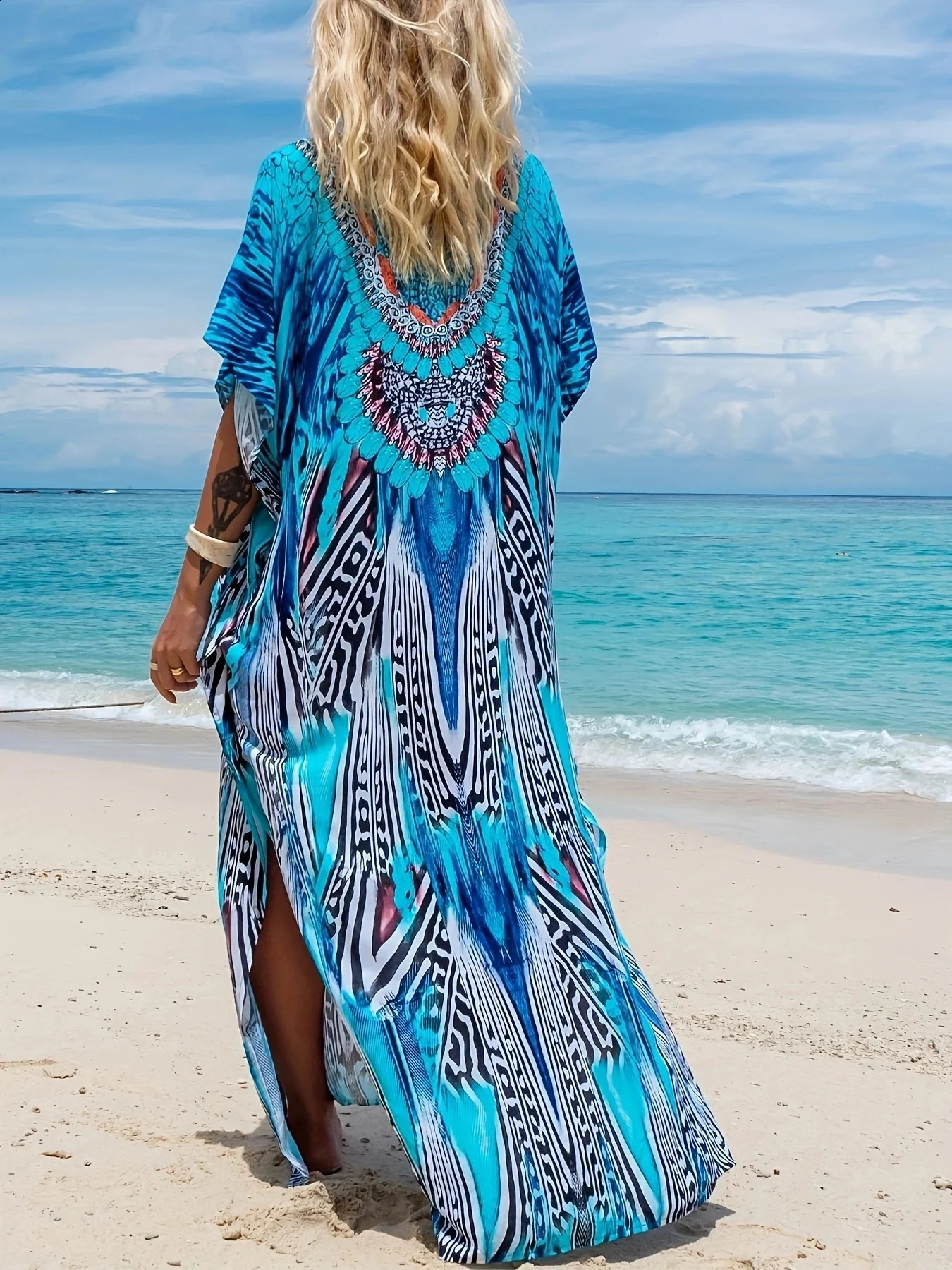 Fantasy Batik Tie Dye Dress Summer Rayon Long Maxi Bali Beach Cover Ups Holiday Resort Clothing Bath Pullover Robe Kaftan 250122