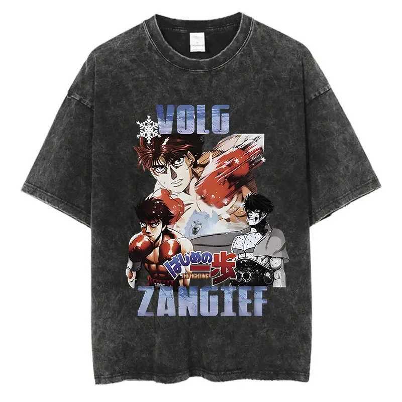 Vintage Cotton Washed T-Shirt Anime Hajime No Ippo Kamogawa Boxing Gym Loose T Shirts Men Women Y2K Hip Hop Summer Top Tee W250117