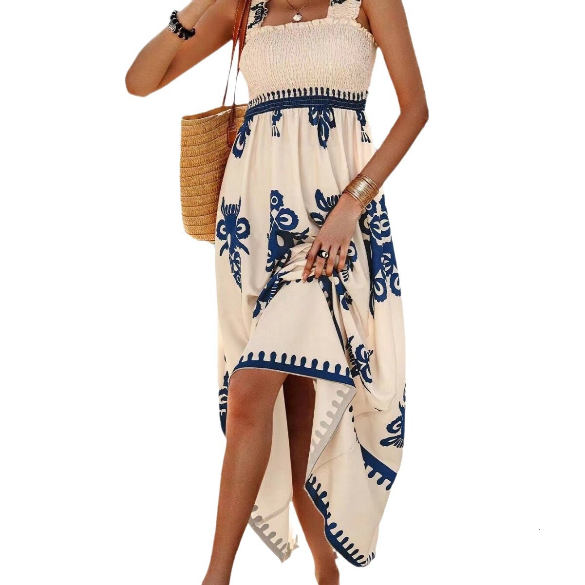 2025 New Women's Beach Skirt Designer Holiday Style Printed Chest Dress