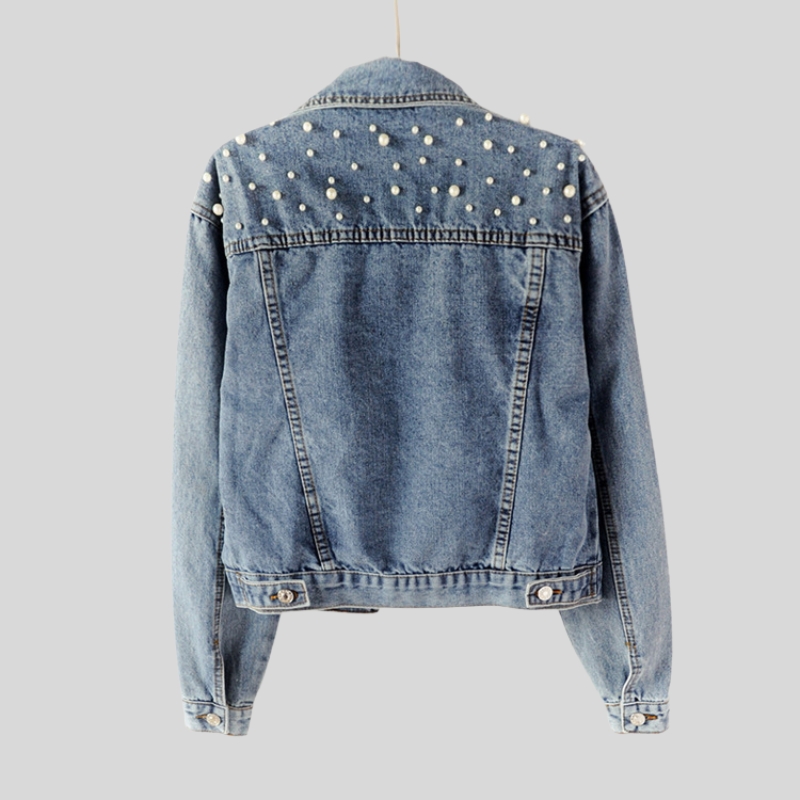 New best-selling denim jacket women's European station fat MM large size women's beaded diamond coat female student light blue jacket loose