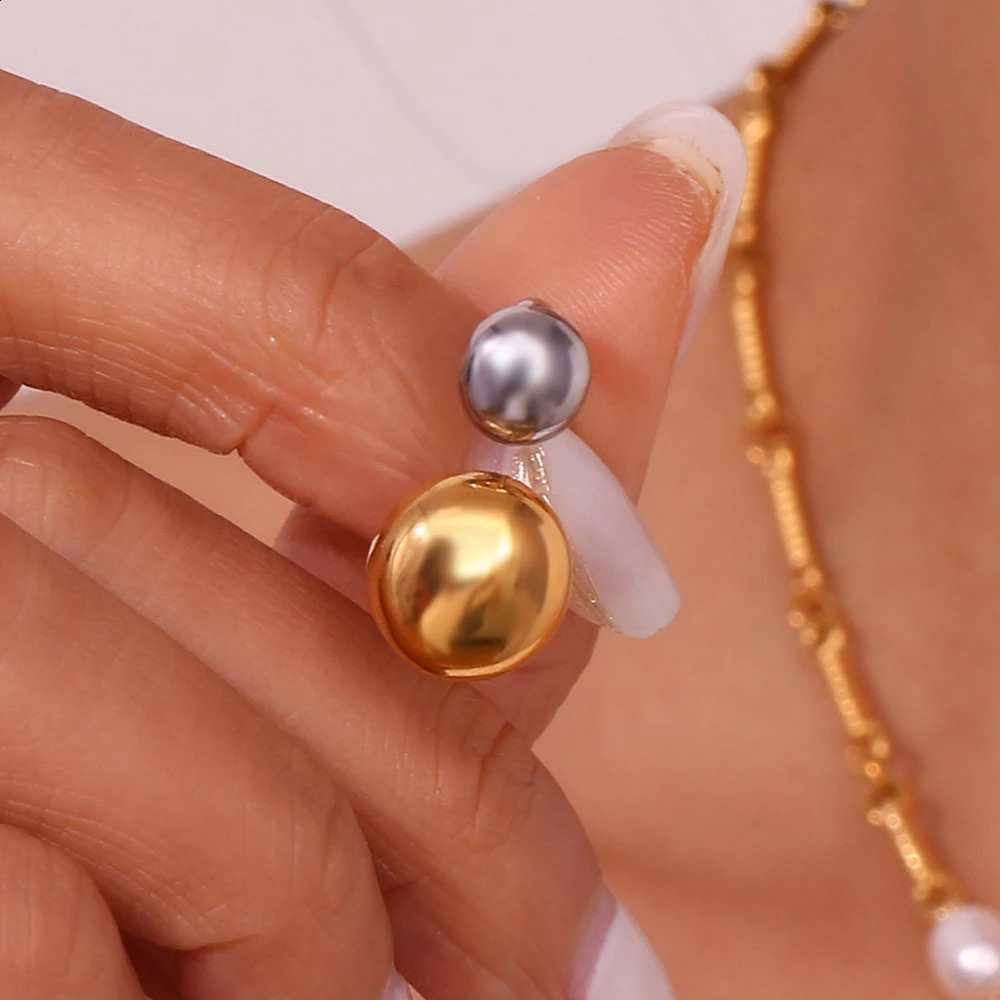 EBbelle 2 Tones Stainless Steel Rings For Women Double Mushroom Glossy Female acero inoxidable joyeria premium 250109