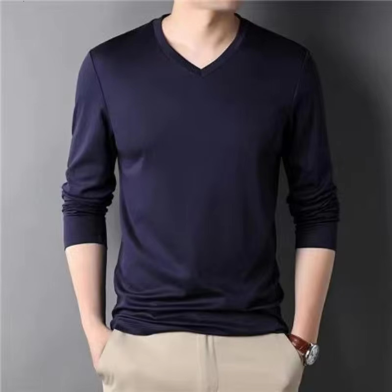Fashionable And Versatile Men's Modal Cotton Basic T-shirt Spring And Autumn Long Sleeved V-neck Men's Clothing Thin Bottom Solid Color Casu