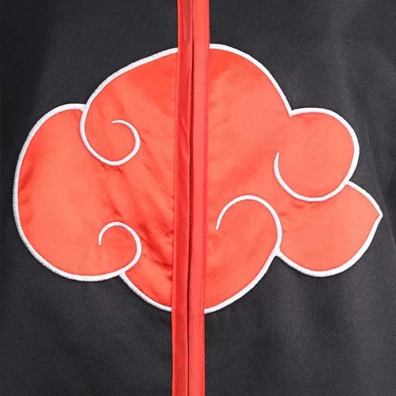 Anime Ninja Cosplay Costume Halloween Dawn Organization Robe Embroidered Red Cloud Cloak Unisex Black Robe Necklace Ring W250117