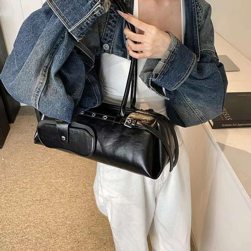 Big PU Leather Underarm Lady Shoulder Bag For Women 2024 Winter New Trend Y2k Tote Bags Retro Handbags And Purses