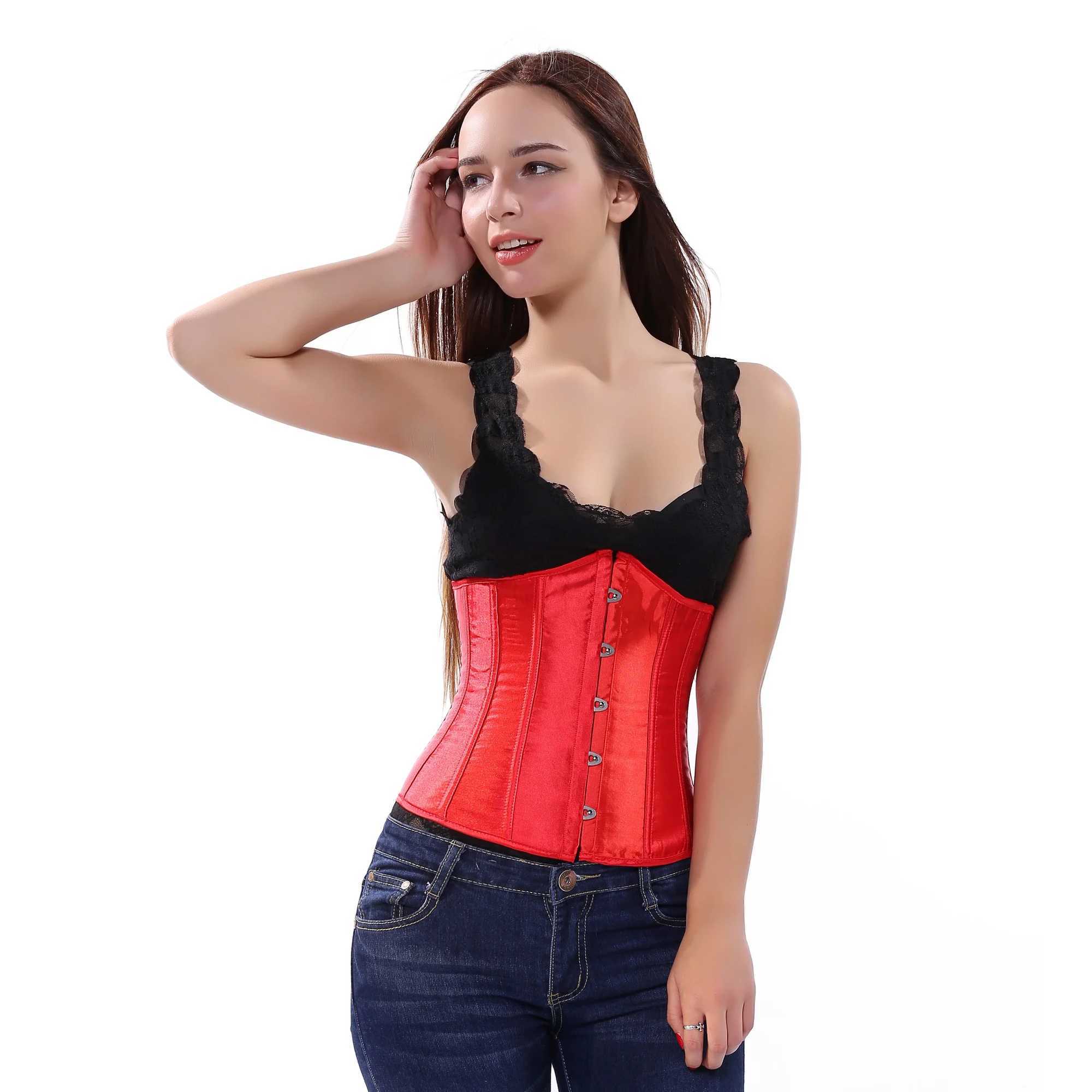 Sexy Women Vintage Satin Underbust Corset Waist Trainer Lace Up Bustier Renaissance Steampunk Slimming Body Lingerie XS-7XL W250120