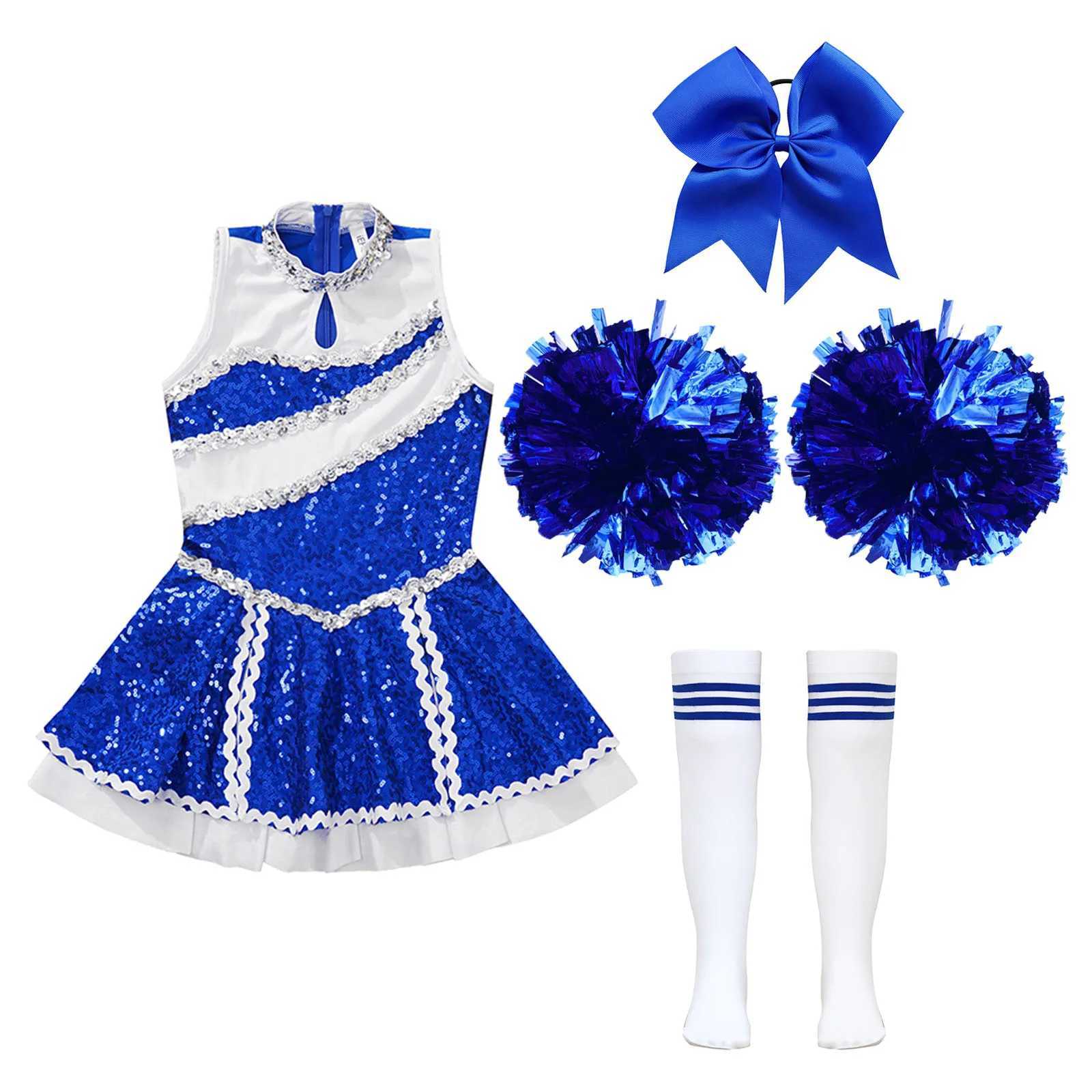 High School Cheerleader Costume for Kids Girls Halloween Cheer Uniform Dance Competition Team Sports Cheerleading Dress Up W250117