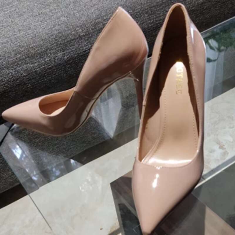 Women 7.5cm 10.5cm High Pumps Wedding Bridal Classic Scarpins Glossy Leather Mid Low Stiletto Heels Lady Nude Office Shoes