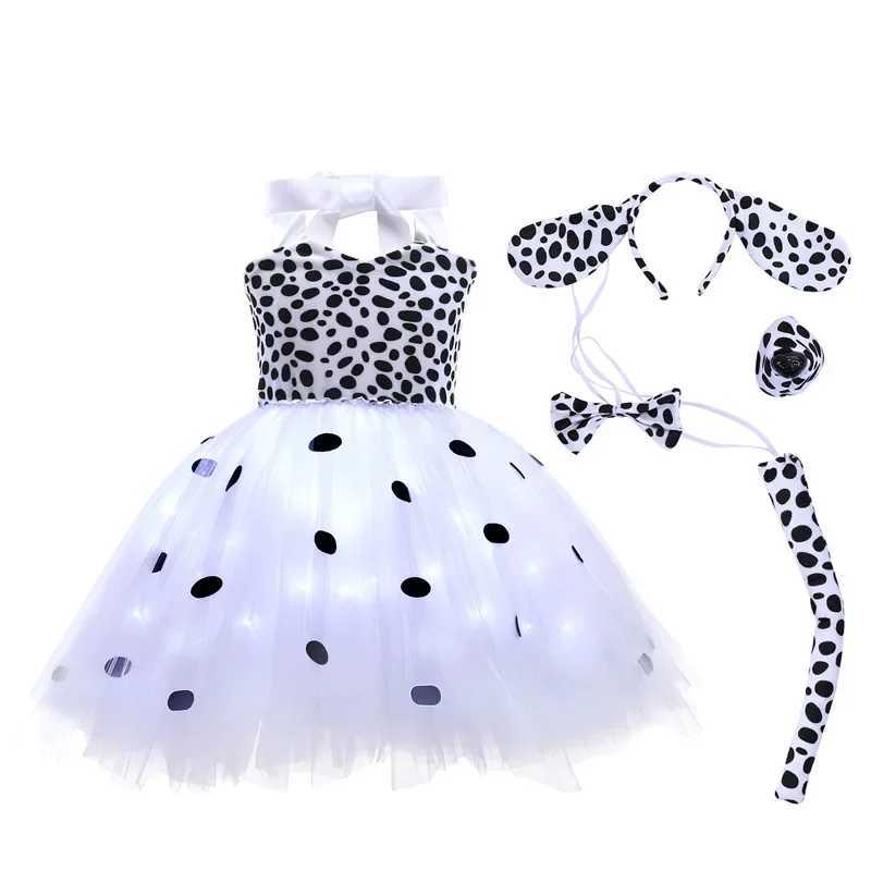 Dalmatian Dog Tutu Dress LED Light Baby Girl Spotted Animal Halloween Costume Preschool Puppy Dress Childrens Clothing 10T W250117