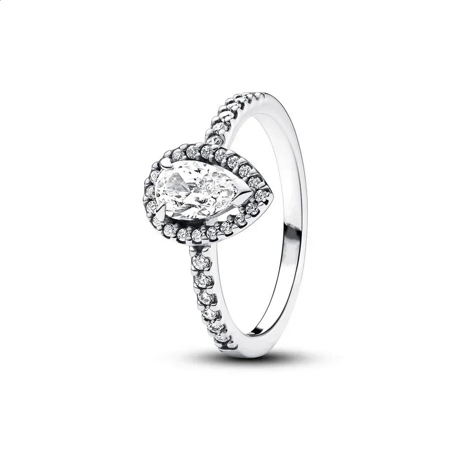 925 Sterling Silver pretty Sparkling Asymmetrical Herbarium Cluster Band Pear Halo Timeless Crossover Dual Band Ring Gifts 250121