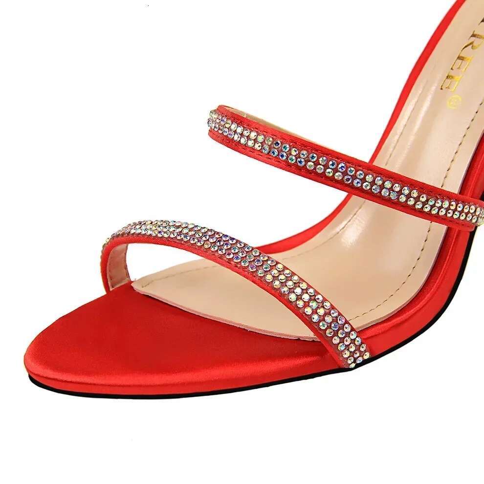 Women Party 8.5cm High Heels Summer Sexy Nightclub Sandals Female Red Green Ankle Strappy Roman Gladiator Crystal Sandles