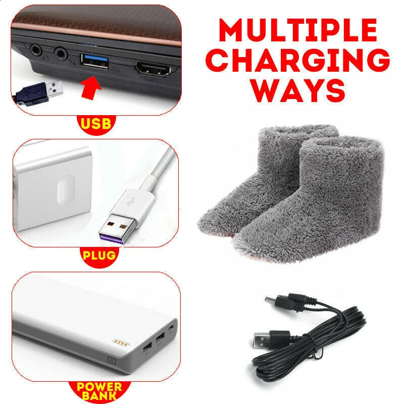 Winter USB Heater Foot Shoes Plush Warm Electric Slippers Feet Heated Washable Electric Shoes Warming Pad Heating Insoles 250120