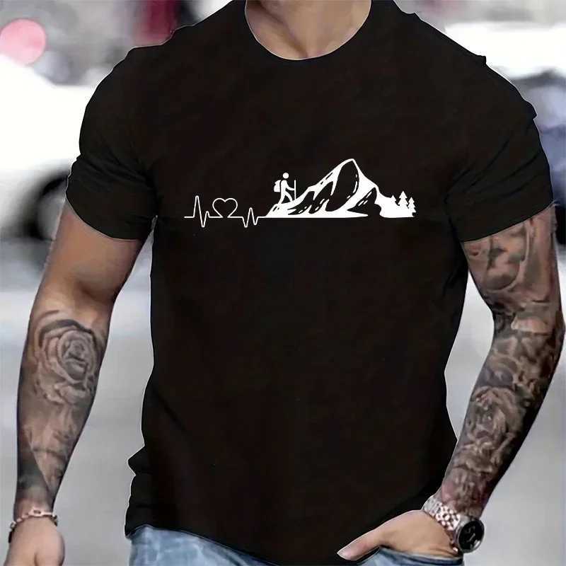 Mens Clothing T-shirt for Men Mountain Ecg Graphic Y2k Tops Outdoor Tees Hiking Camping Fashion Casual T Shirt for Male Tshirt W250117
