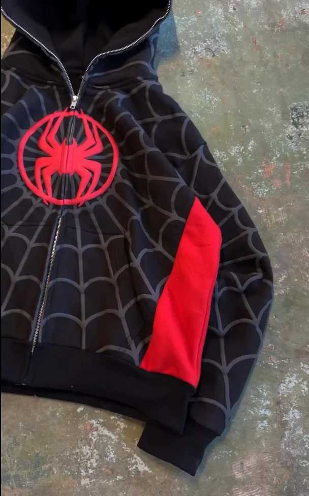 American Spider Pattern Embroidery Zip Up Hoodie Y2K Mens Womens Gothic Harajuku Jacket Fashion Hoodie Sweatshirt Casual Clothes W250117
