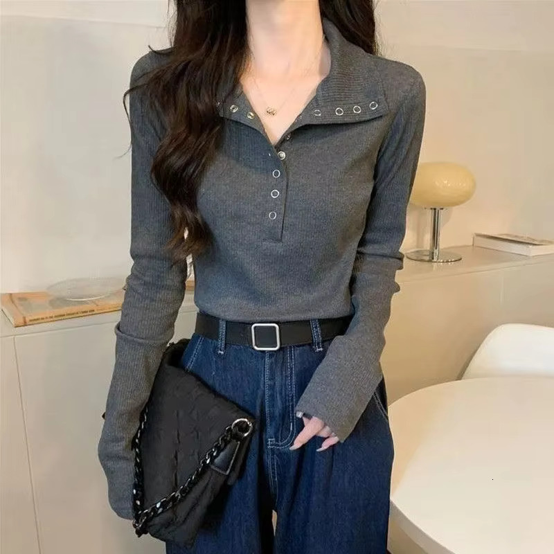 Autumn New Original Design Fashion Designer T-shirt Casual Slim Fit Long Sleeved T-shirt Elegant Multifunctional Solid Color Popular Women's Top