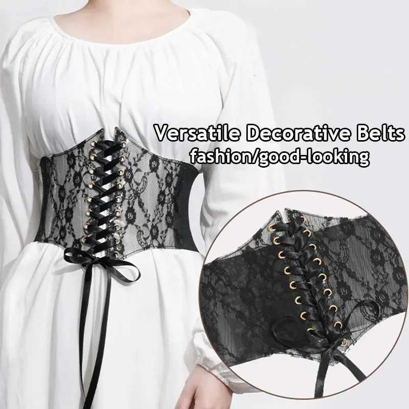 Fashionable womens waist tight corset flower embroidered elastic waistband black and white pink wide lace slimming belt Cummerbundles W250120