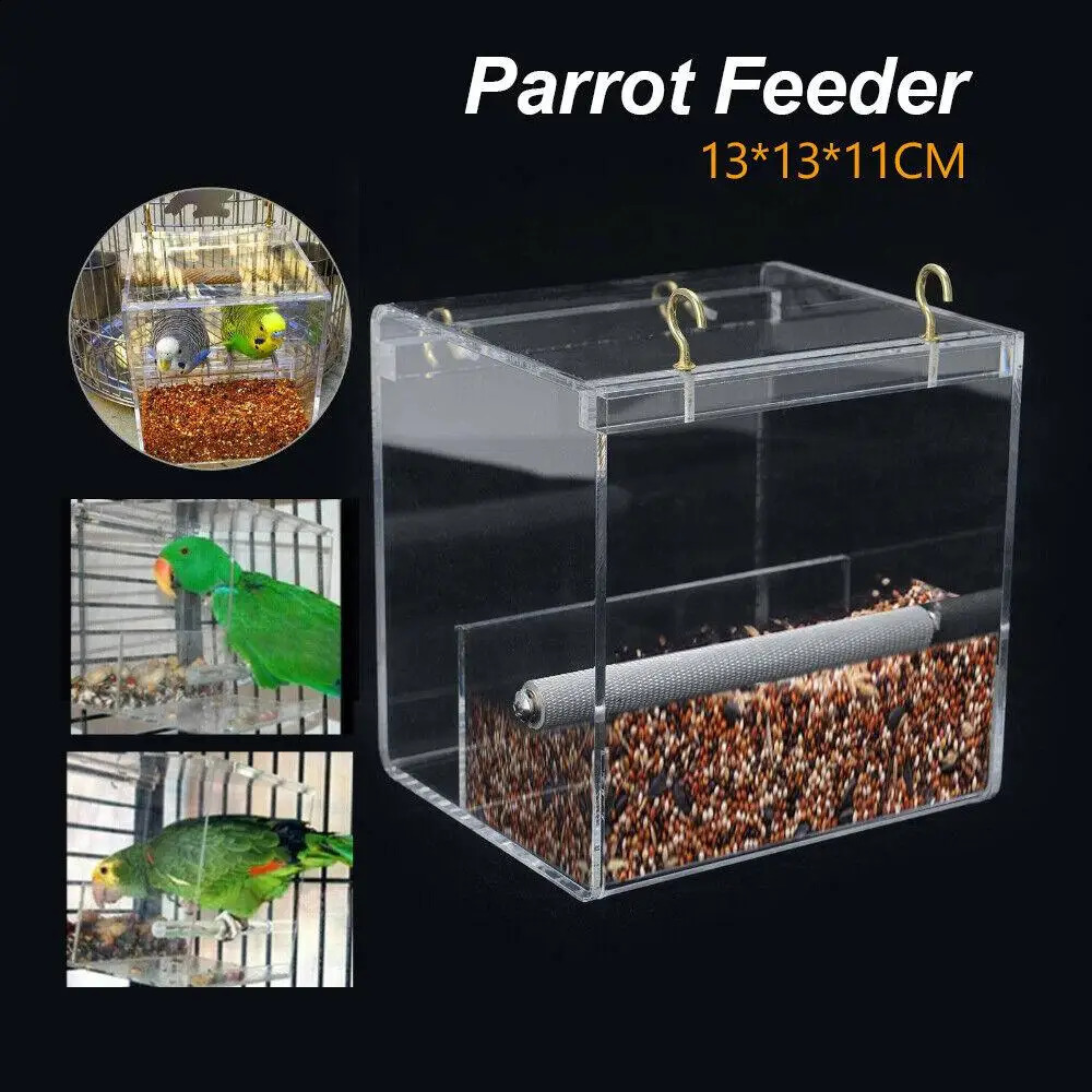 Seed Acrylic No Mess Anti-spread Bird Cage Feeding Container Box Automatic Parrot Feeder 250121