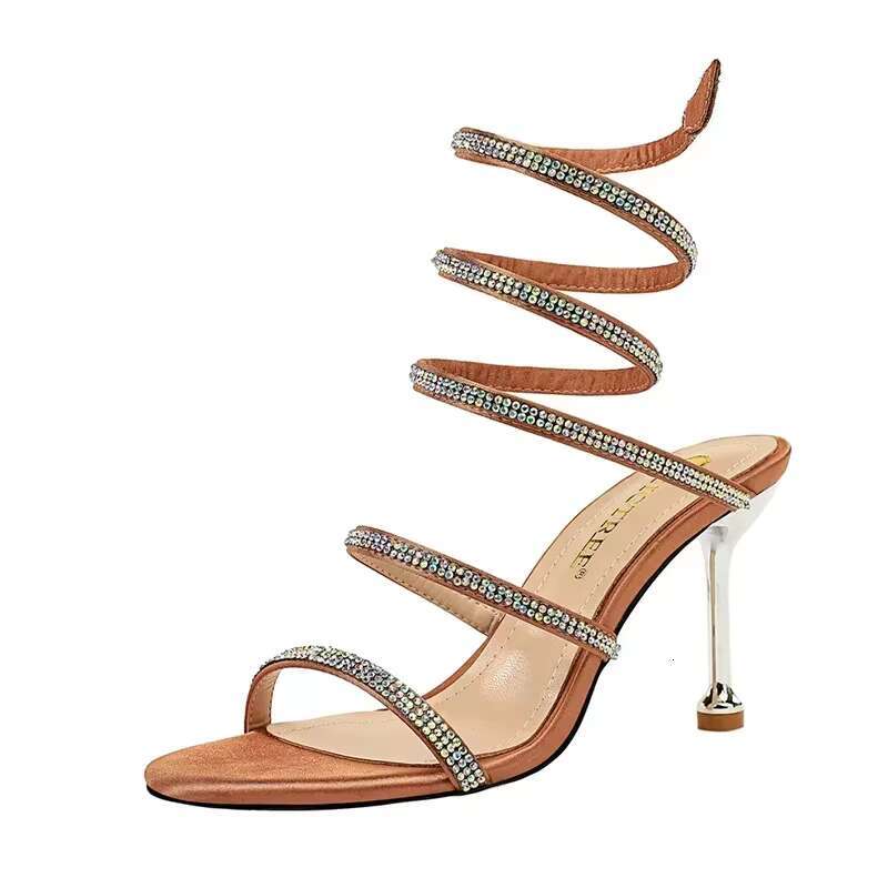 Women Party 8.5cm High Heels Summer Sexy Nightclub Sandals Female Red Green Ankle Strappy Roman Gladiator Crystal Sandles