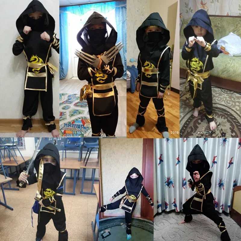 Carnival Boys Kids Ninja Costume Cosplay Assassin Samurai Warrior Muscle Jumpsuit Children Halloween Fancy Dress Up W250117