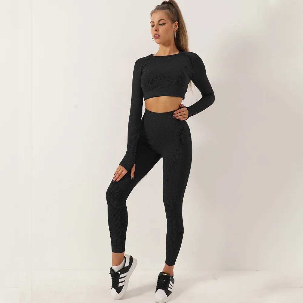 2pcs Women Seamss Yoga Set Sport Suit Gymwear Workout Clothes Long Seven Gym Crop Top High Waist ggings Fitn Sports Wear W250121