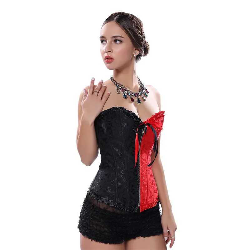 Corsets Bustiers Sexy Top Blouse with Zipper Red and Black Corset Costume Halloween Plus Size Floral Vintage Gothic Corset W250120
