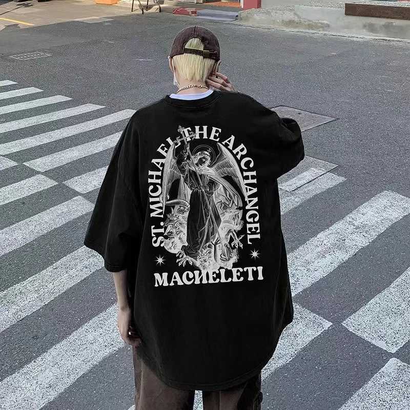 Summer Fashion Retro Gothic Printed Mens T-shirt Top Fashion Cotton Loose Harajuku Couple Hip Hop Y2K Street Short Sleeve W250117