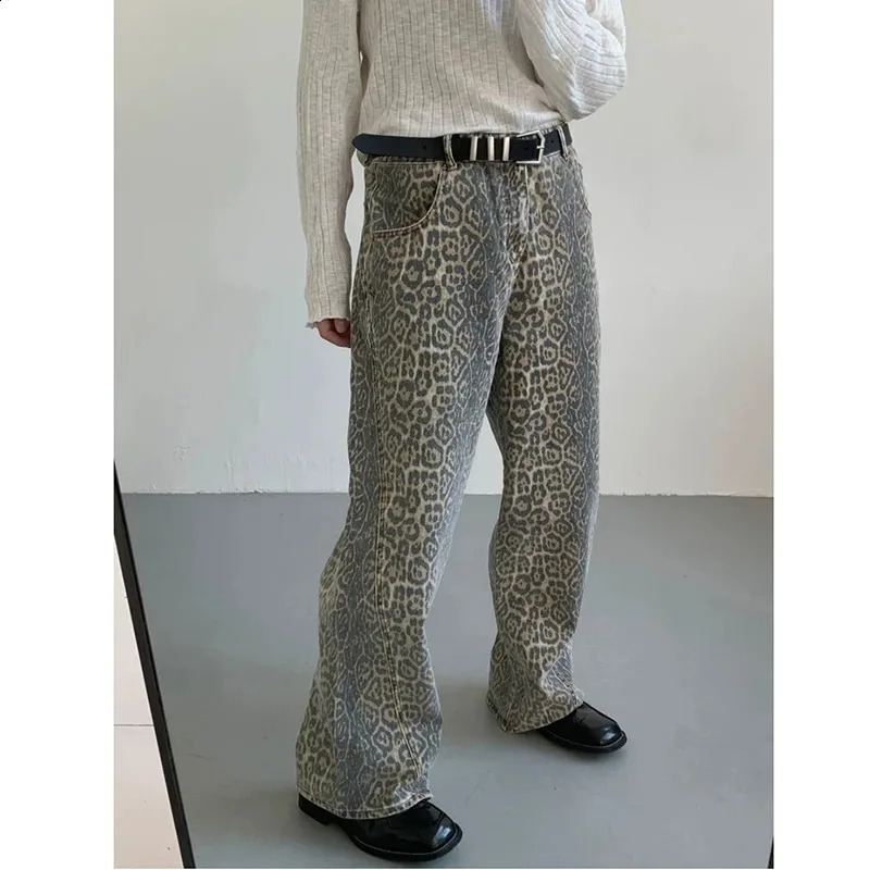 Womens Jeans Leopard High Waist Hip Hop Straight Fashion Pants Streetwear Harajuku Y2K Style Female Wide Leg Denim Trousers 250206