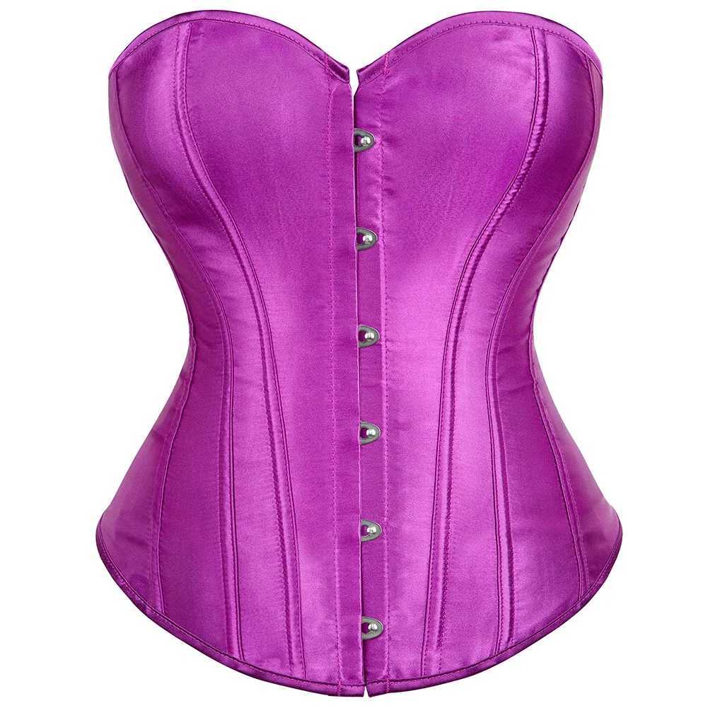 Satin tight corset simple retro elegant full plastic bone waist ruffle shape Gothic sexy Korset Plus size W250120