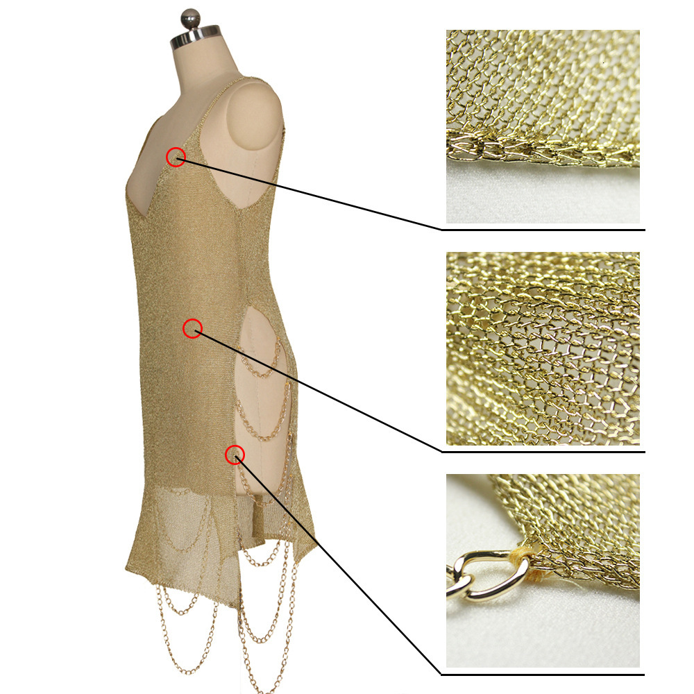 2025 New Sexy Women's Designer Gold Chain Wool Dress Beach Skirt