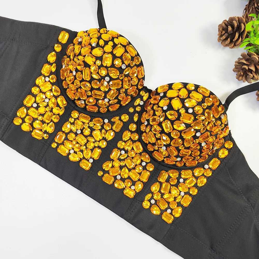 Heavy Beadings Lady Corset Rhinestones Charming Bustier Colorful Acrylic Stone Nightclub Party Sexy Female Camis Women Crop Tops W250120