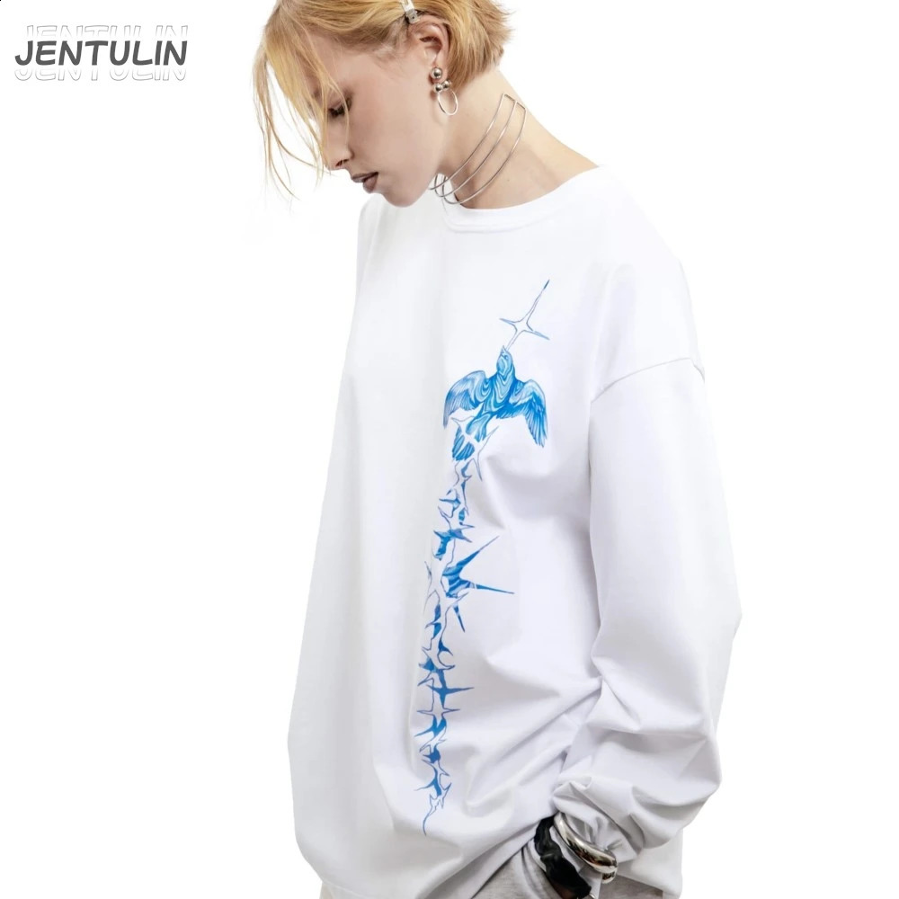 Mens T-shirt single-sided oversized printed autumn hip-hop Korean long sleeved Y2k top tee cotton graphic unisex 250117