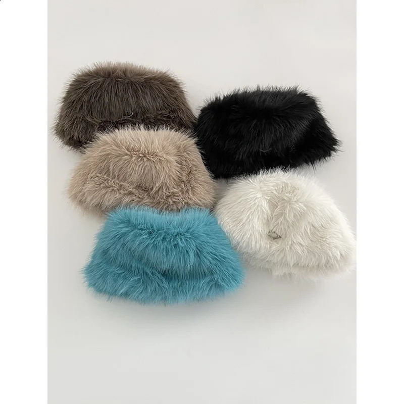 Y2k European and American Hats Autumn/Winter Fox Fur Hair Mink Hats Thickened Warm Plush Fishing Hats 250109
