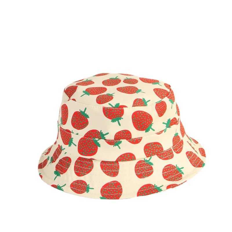 Summer Baby Hat Strawberry All Over Hat Family Look Cotton Bucket Cap Womens Sun Hat M250121