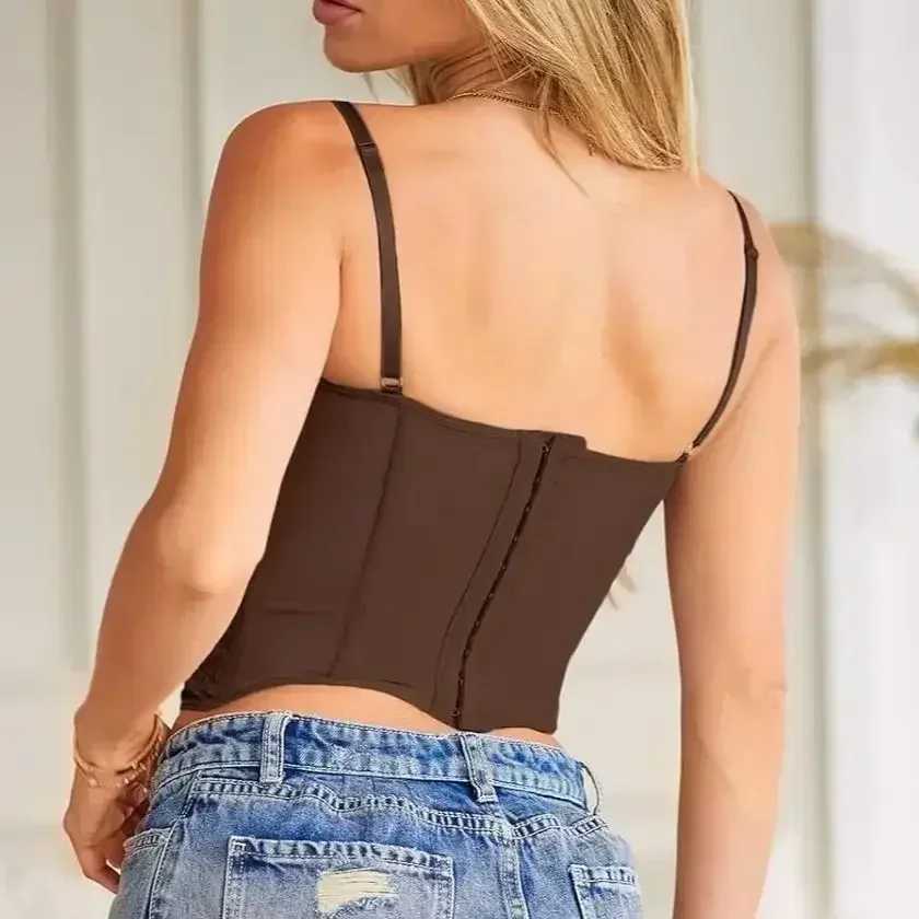 Sexy Lace Mesh Spaghetti Strap Open Back Boned Corset Women Summer Slim Lingerie Bodyshaper Bustier Camisole Holder Vest W250120