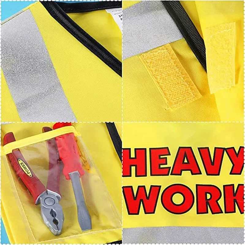 5PC Kids Construction Worker Costume Toddler Worker Career Dress Up Vest Maintenance Worker Playset Best Gift for Kids W250117