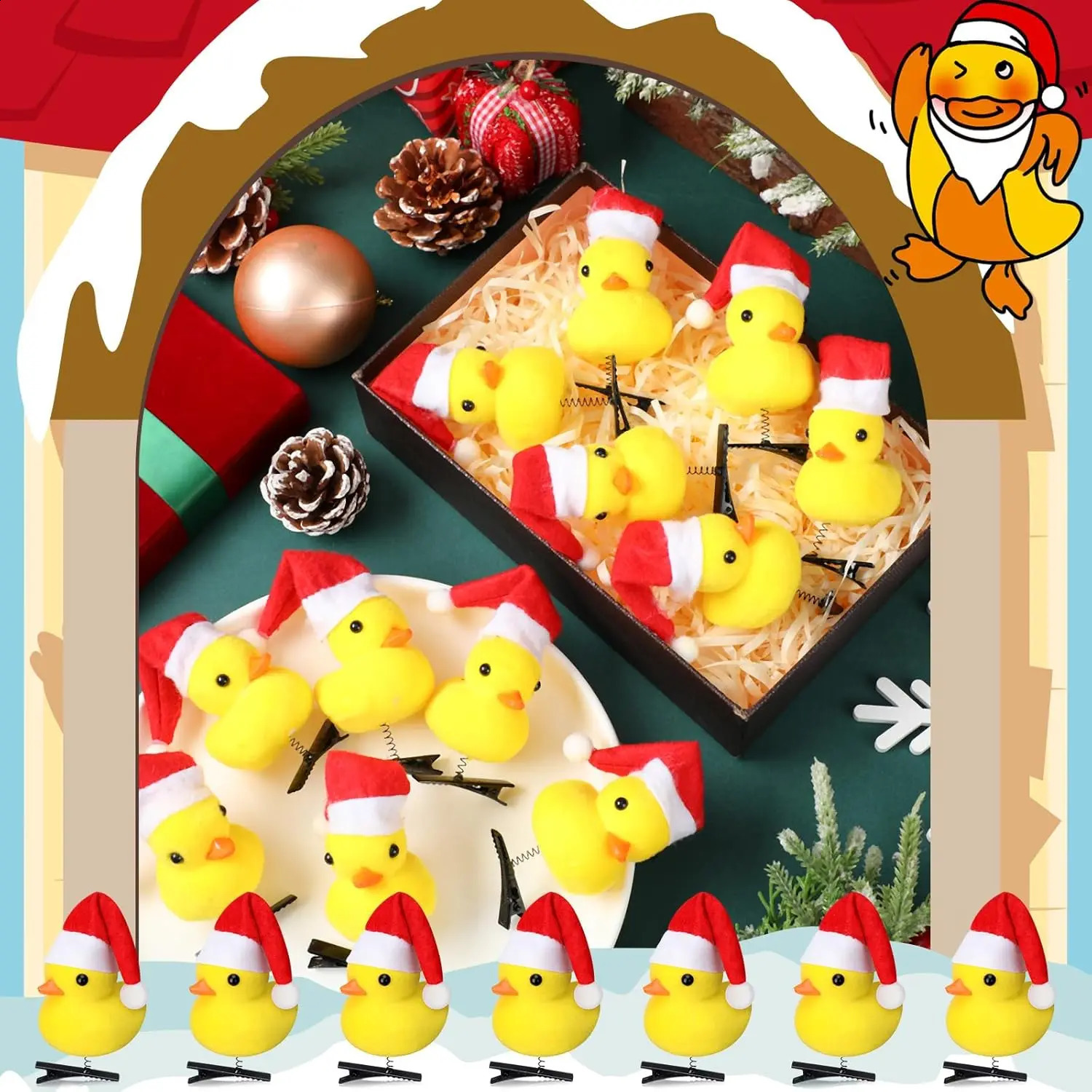 10-100 Pcs Christmas cap Duck Hairpin Clips Kawaii Cartoon Duck Hair Accessories for Women and Men for Christmas Party Props 250120
