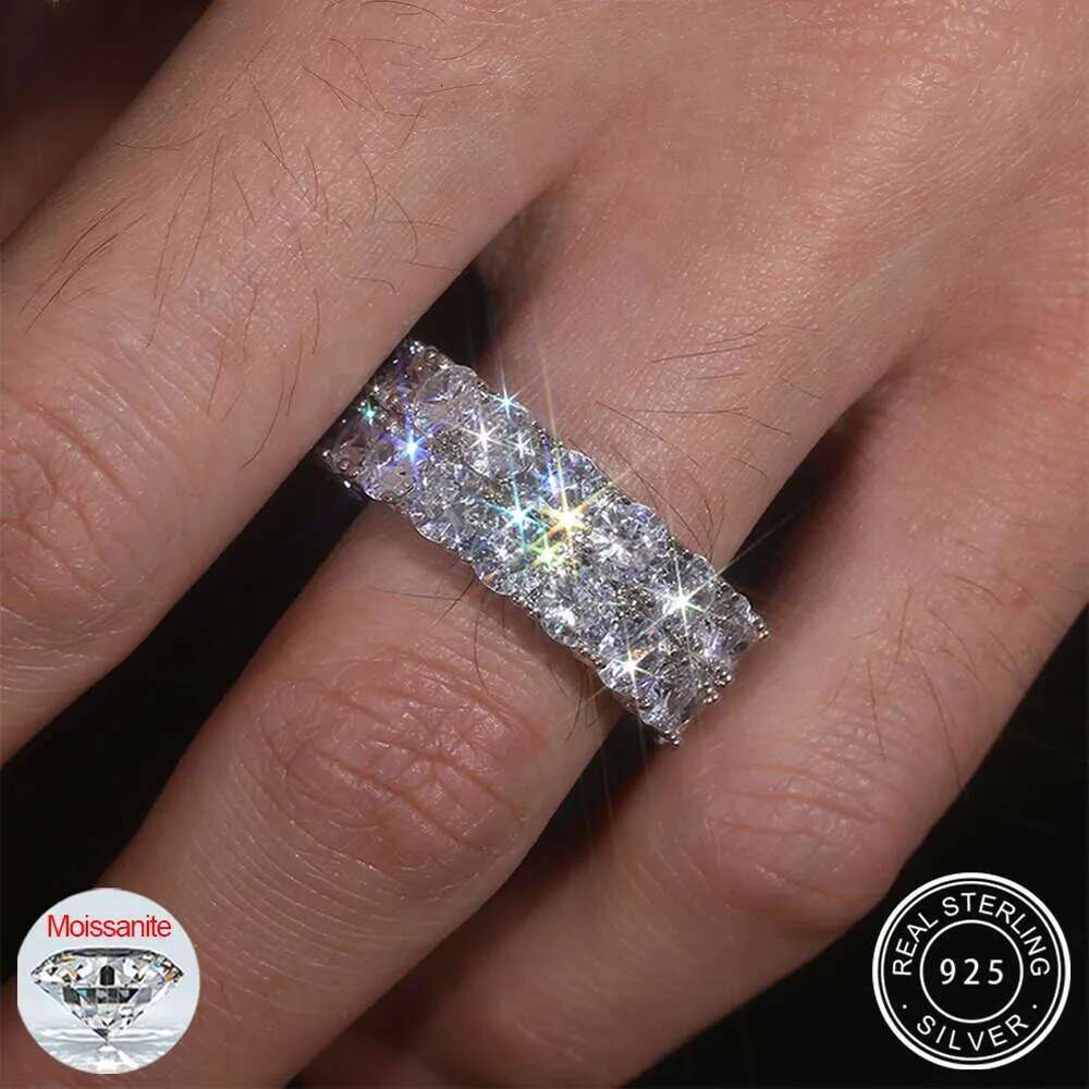 Moissanite Dia Iced Out eternity Ring Men Women High Quality Gold Plated Rapper Rock Hip Hop Fashion Jewelry 2 Rows Cuban chain Rings