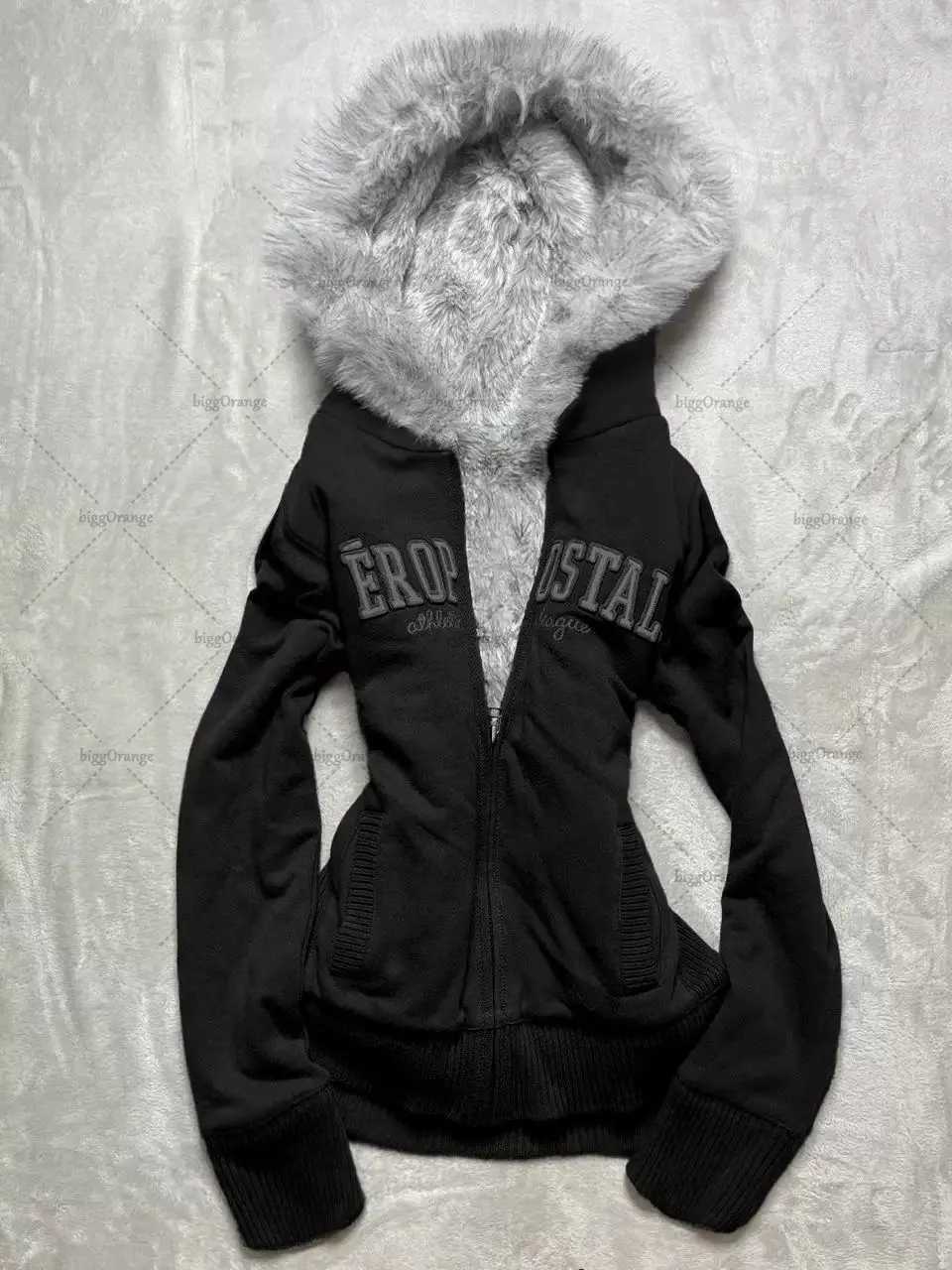 High Strt Y2K Harajuku Clothing Jacket American Retro Fur Collar Slim Zipper Hoodie Women Fashion Punk Casual Warm Sweatshirt W250117