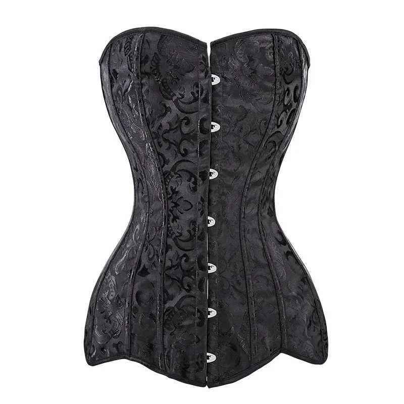 Womens Hourglass Longline Overbust Corset Top Steel Boned On Torso Bustier Vintage Jacquard Steampunk Corset W250120