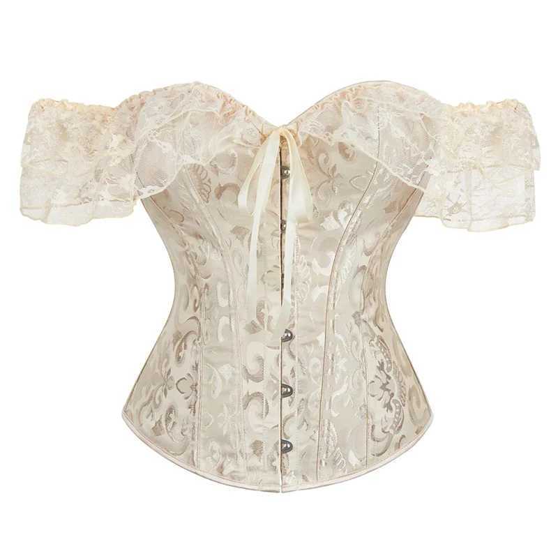 Lace Short Sleeves Overbust Corset Red Black White Beige Green Corselet Steampunk Waist Bustier Top Corset W250120
