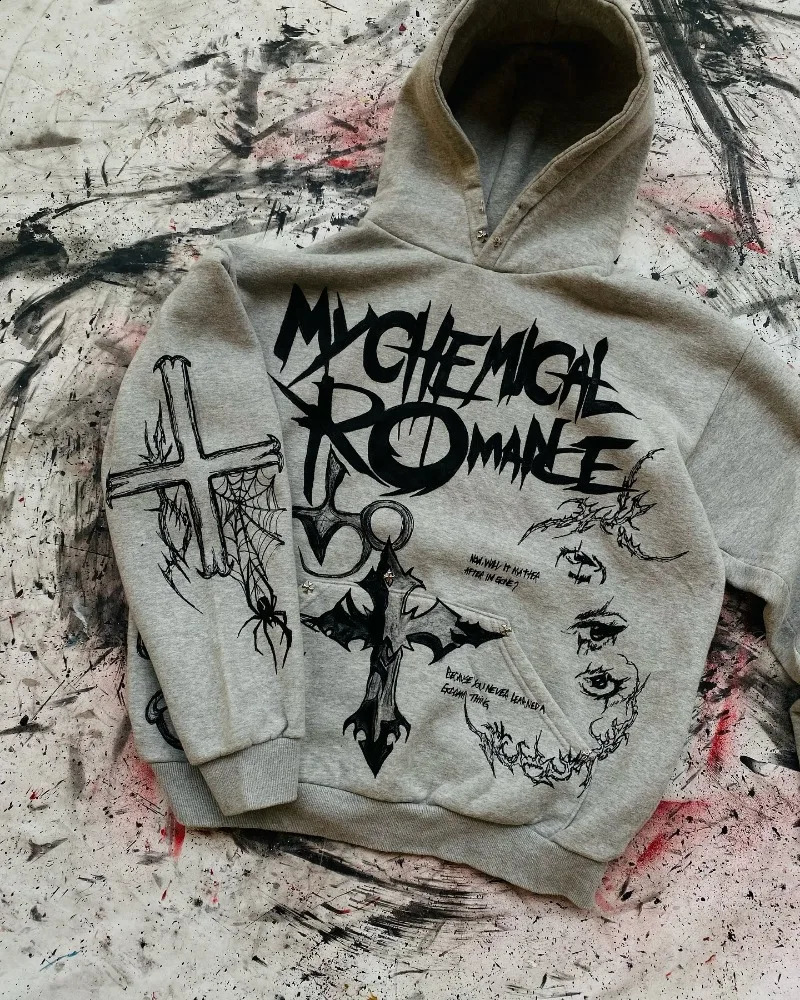2025 cross rivets n hoodie Harajuku fashion high street women Y2k anime print trend retro oversized sweatshirt 250113